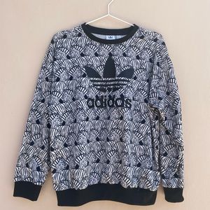 Adidas black and white zebra unique print pull over unisex size large